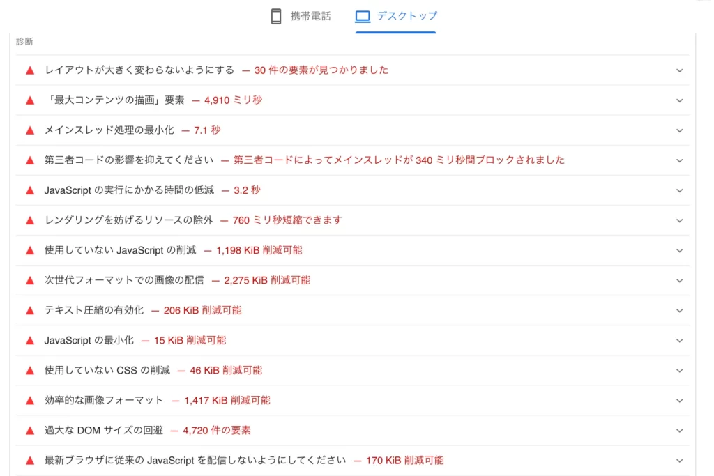 PageSpeed Insights のレポート